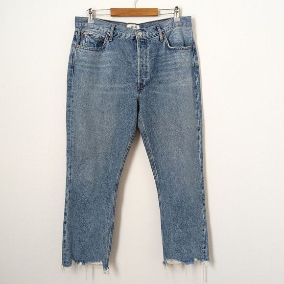 AGOLDE medium Haven wash indigo denim Riley high rise straight crop jeans - Picture 2 of 6